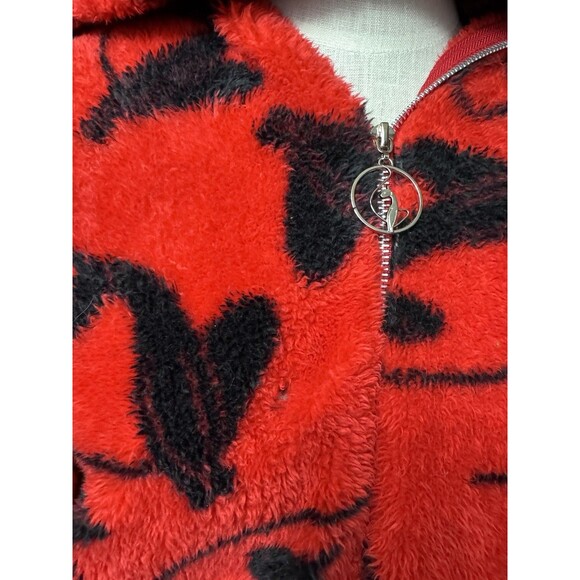 Y2K Baby Phat Red & Black Fuzzy Monogram Cat Hoodie Med  2000s Hole** - Picture 3 of 8